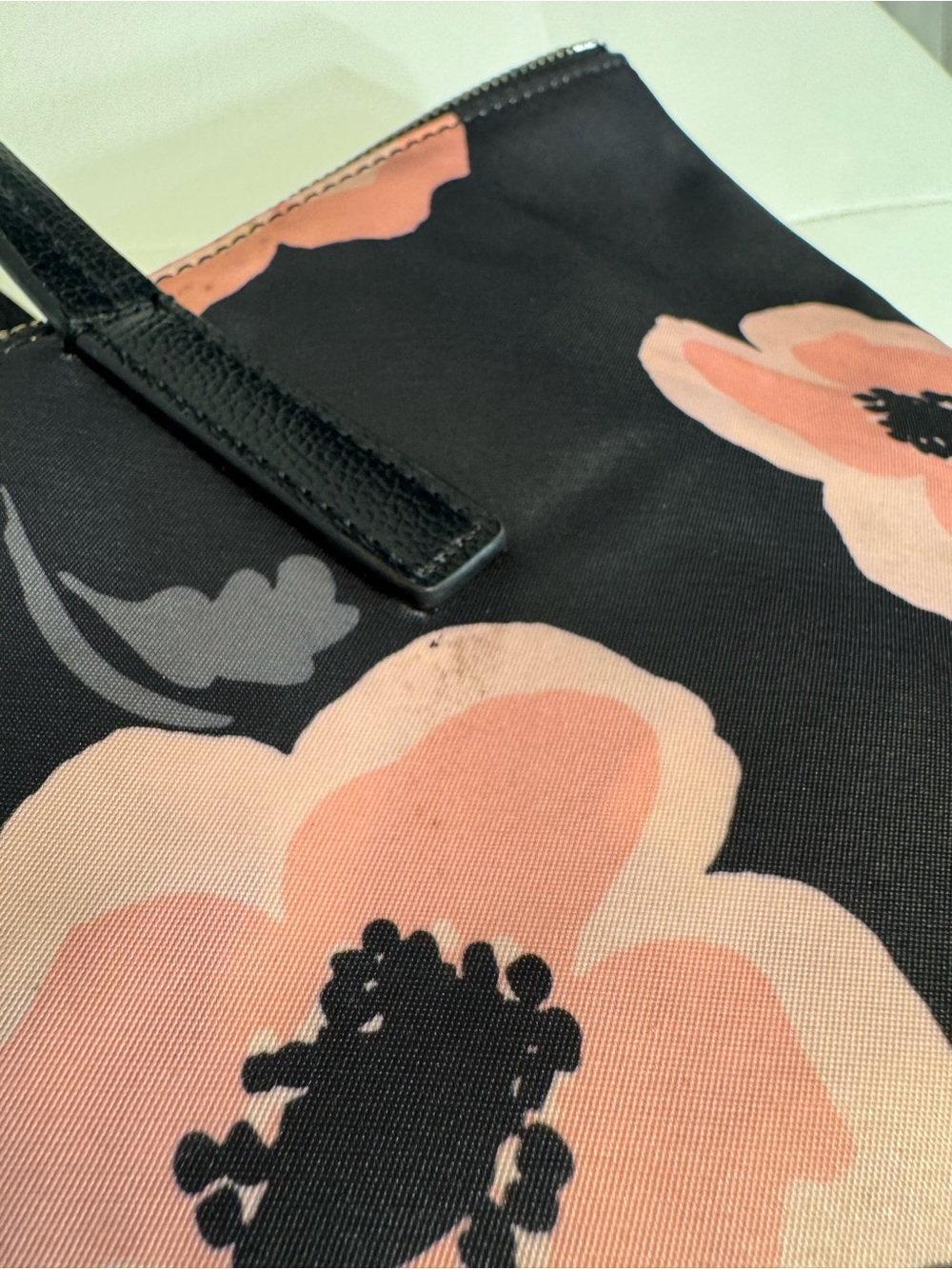 Kate Spade New York Floral Nylon Tote Pink Black Zip Top Shoulder Bag - Picture 10 of 10